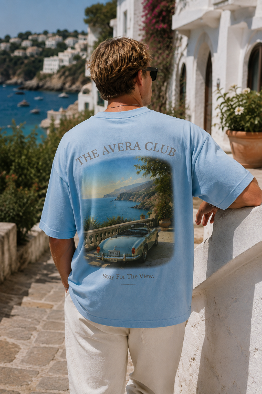 STAY FOR THE VIEW – Mediterranean Escape – Oversized Tee